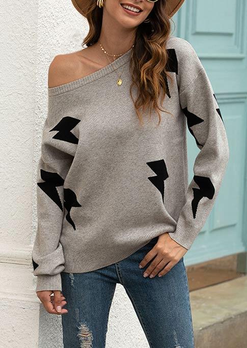 

Lightning O-Neck Drop-Shoulder Sweater - Light Grey, 485463