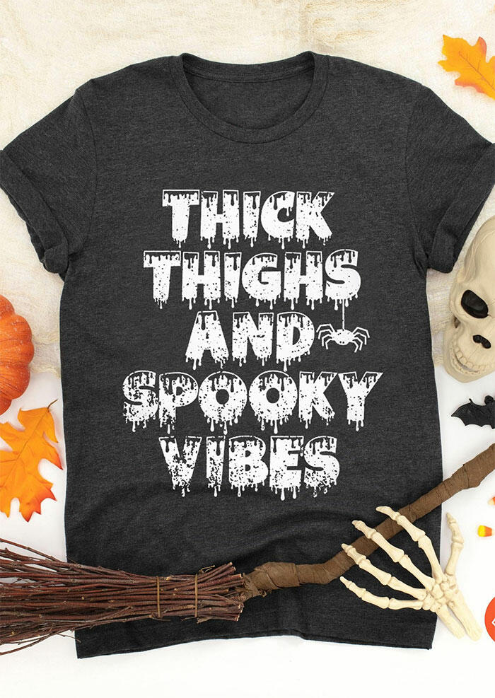 

Halloween Thick Thighs And Spooky Vibes T-Shirt Tee - Dark Grey, 485467