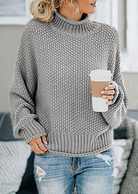 

Chunky Batwing Long Sleeve Pullover Loose Knitted Sweater - Gray, 485501
