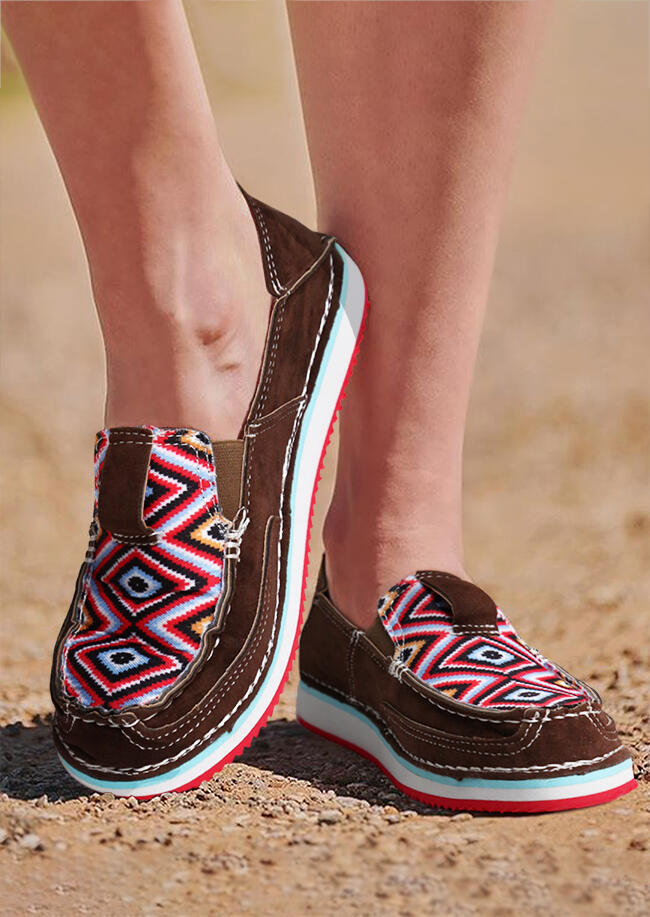 

Aztec Geometric Slip On Flat Sneakers - Dark Brown, 485506