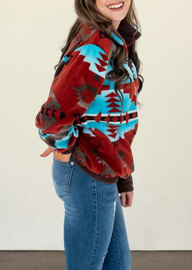 Aztec Geometric Rhombus Western Cowgirl Pullover S