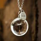 Heart Dandelion Wish Pendant Crystal Necklace