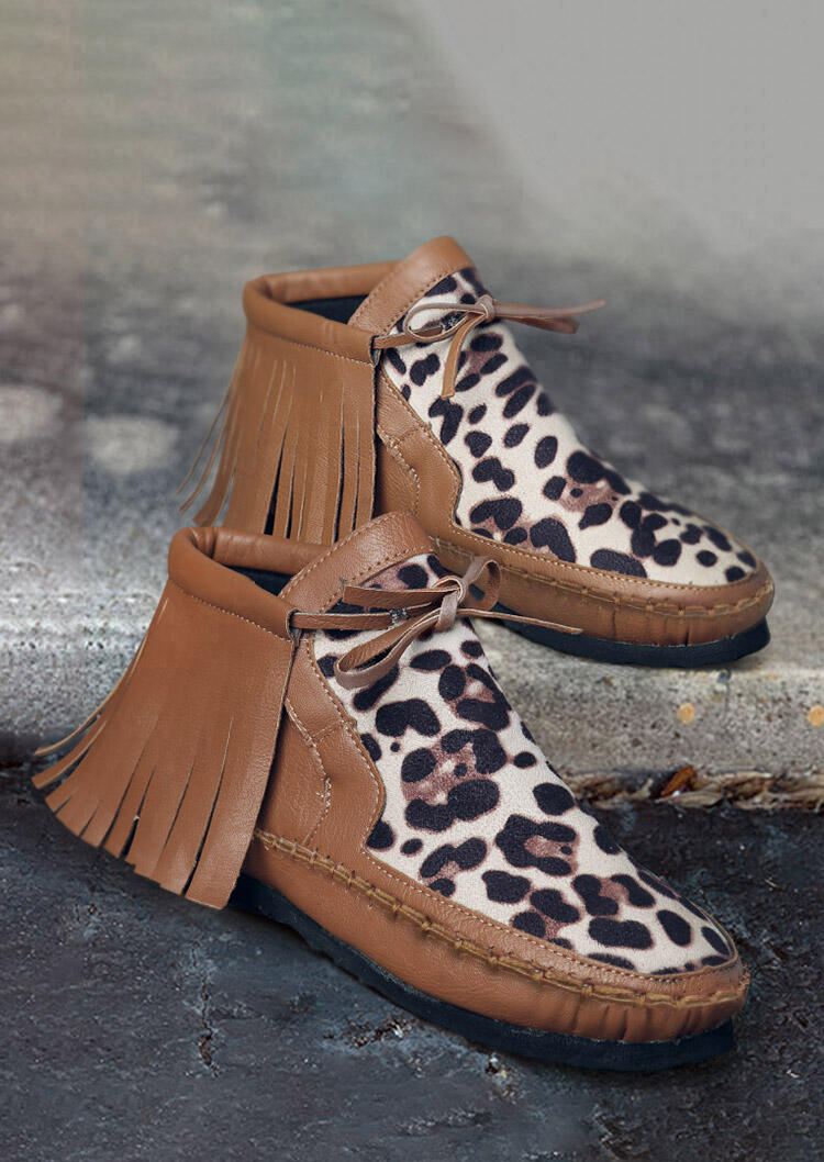 leopard flat boots