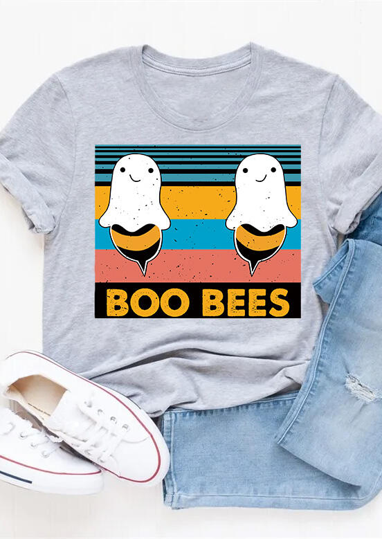 

Halloween Boo Bees O-Neck T-Shirt Tee - Gray, 485643