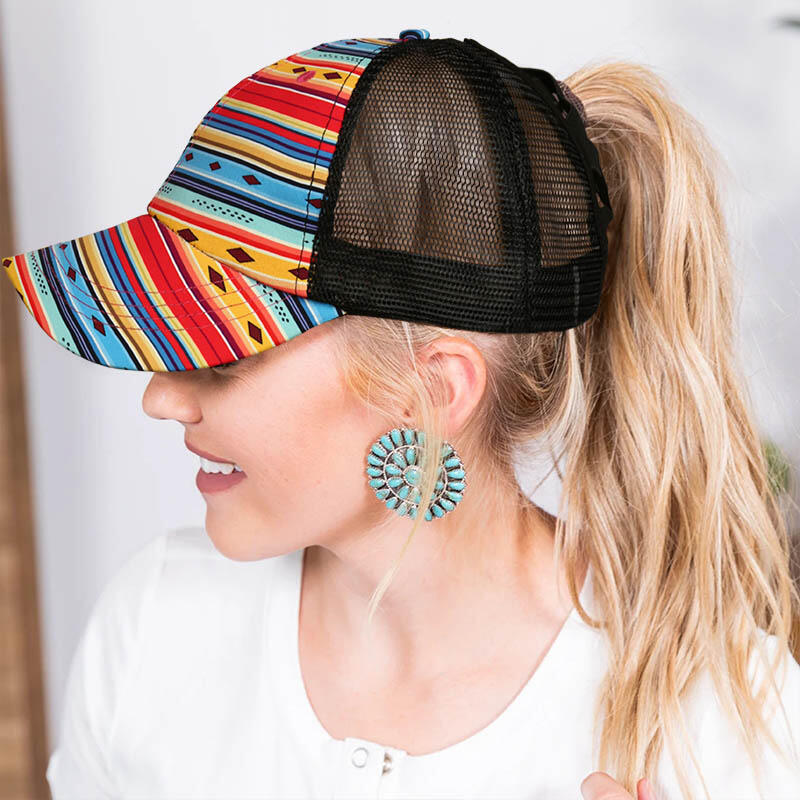 

Serape Striped Geometric Mesh Splicing Baseball Cap, Multicolor, 485665
