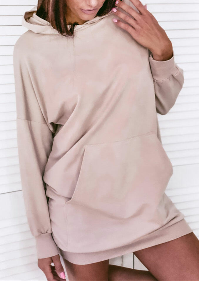 

Kangaroo Pocket Drop Shoulder Hooded Mini Dress - Pink, 485714