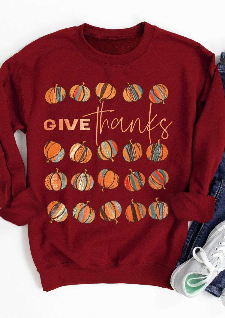 

Thanksgiving Give Thanks Pumpkin Pullover Sweatshirt - Burgundy, 485066