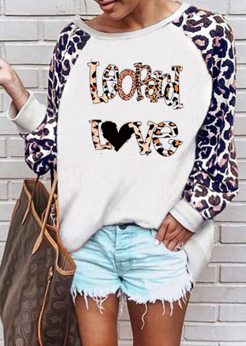 

Leopard Love Raglan Sleeve O-Neck Blouse - White, 485670