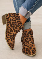 Leopard Tassel Round Toe Zipper Chunky Heel Ankle Boots
