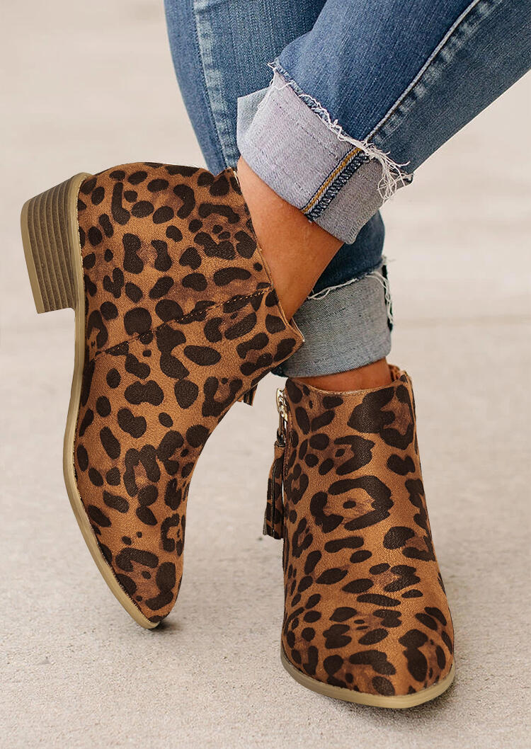 leopard chunky heel boots