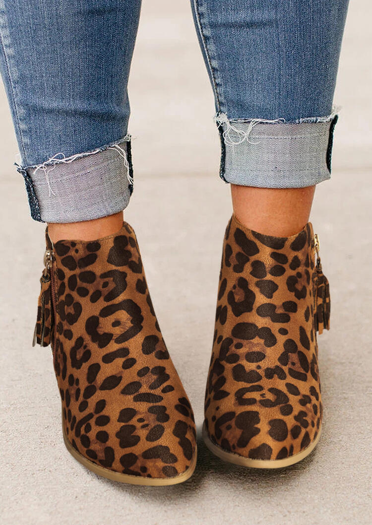 leopard chunky heel boots