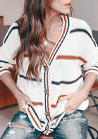 Striped Splicing Button Knitted Sweater