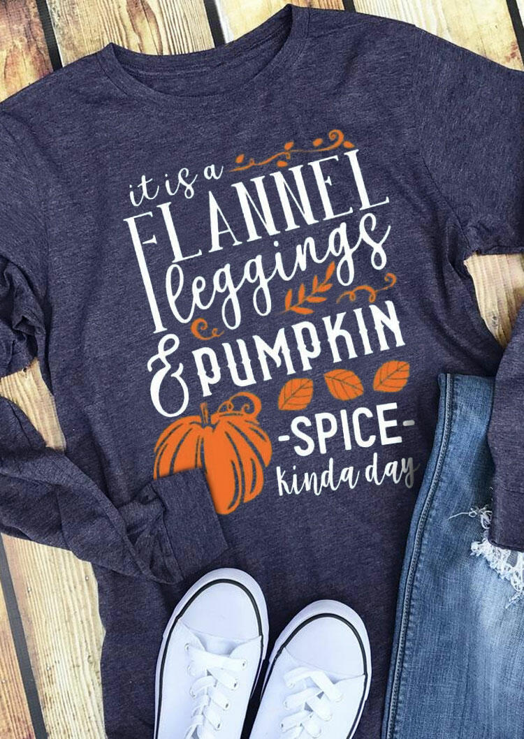 

Thanksgiving Pumpkin Spice Leaf Letter T-Shirt Tee - Blue, 485783