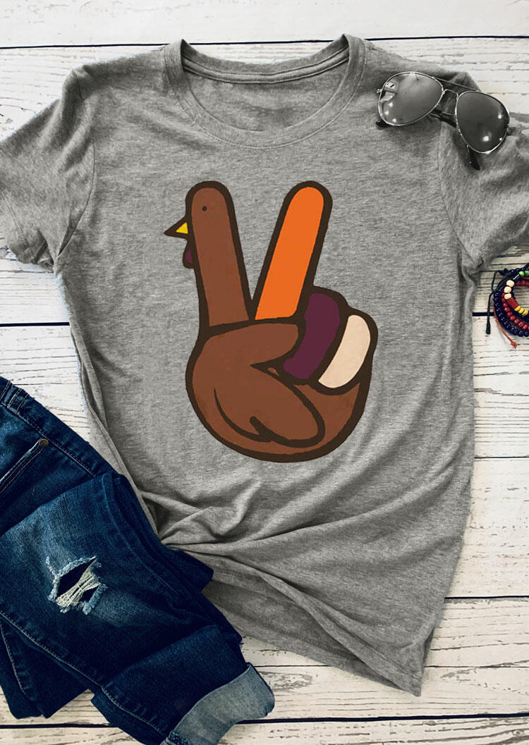 

Thanksgiving Peace Sign Turkey T-Shirt Tee - Gray, 485786