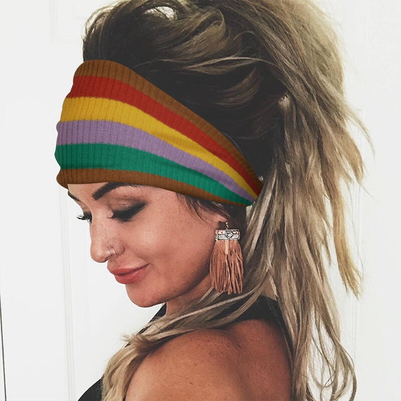 

Colorful Striped Twist Knitted Yoga Sports Wide Headband, Pattern2, 485894