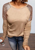 Sequined Splicing O-Neck Long Sleeve Blouse