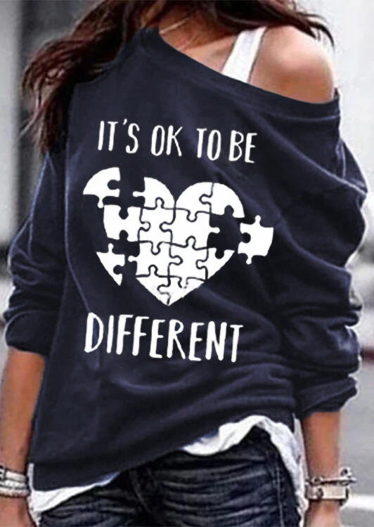 

Slogan Graphic O-Neck Long Sleeve Sweatshirt without Camisole - Navy Blue, 485963