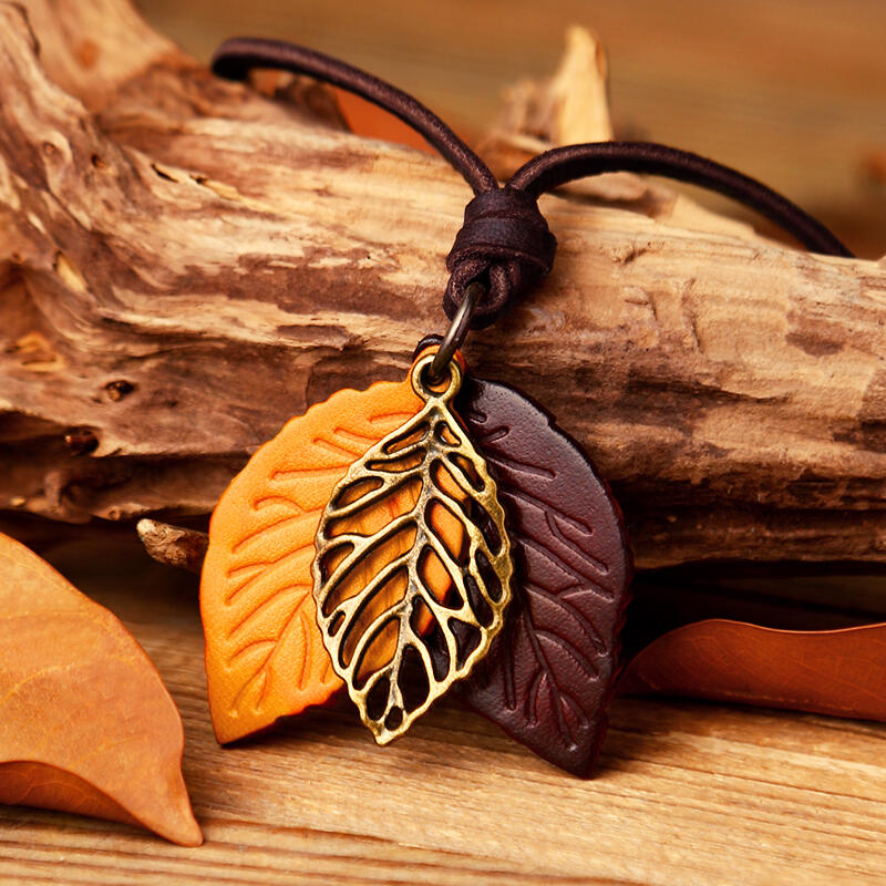 

Vintage Hollow Out Leaf Long Sweater Rope Necklace, Dark brown, 486013