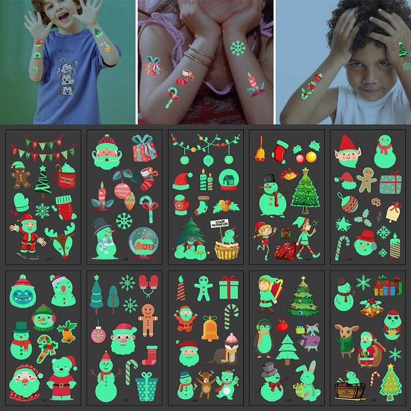 

Christmas Cartoon Waterproof Luminous Children Tattoo Sticker, Multicolor, 486090