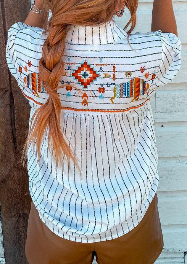 

Striped Aztec Geometric Arrow Button Long Sleeve Shirt, Stripe, 484103