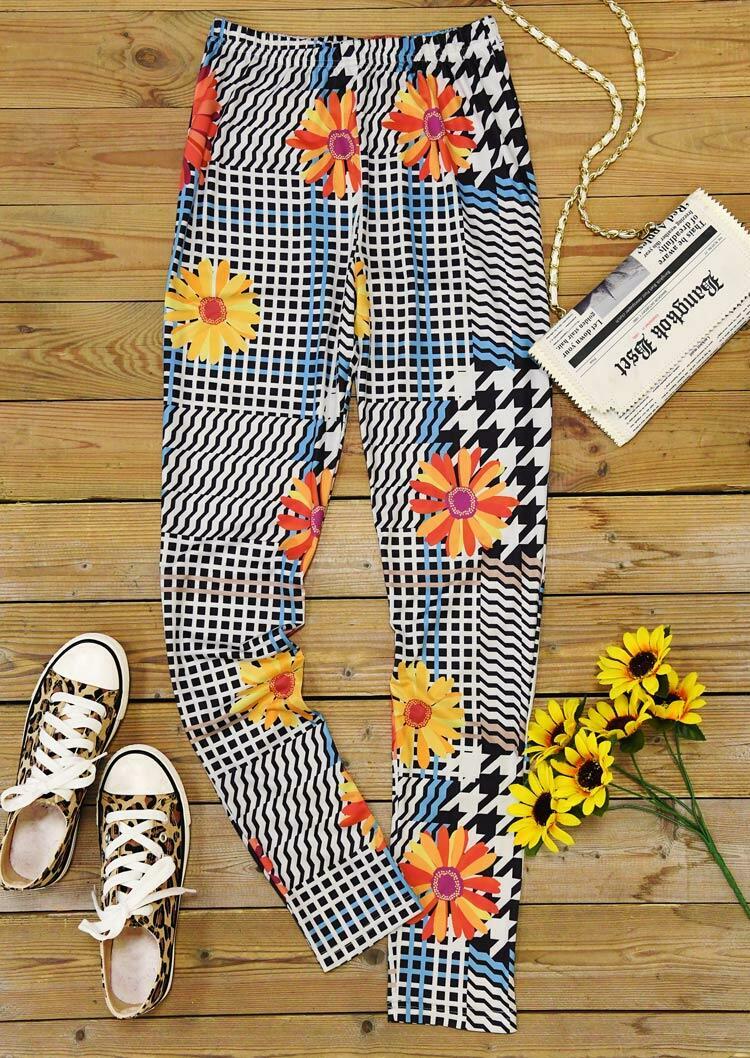 

Plaid Houndstooth Sunflower Elastic Waist Leggings, Multicolor, 484182