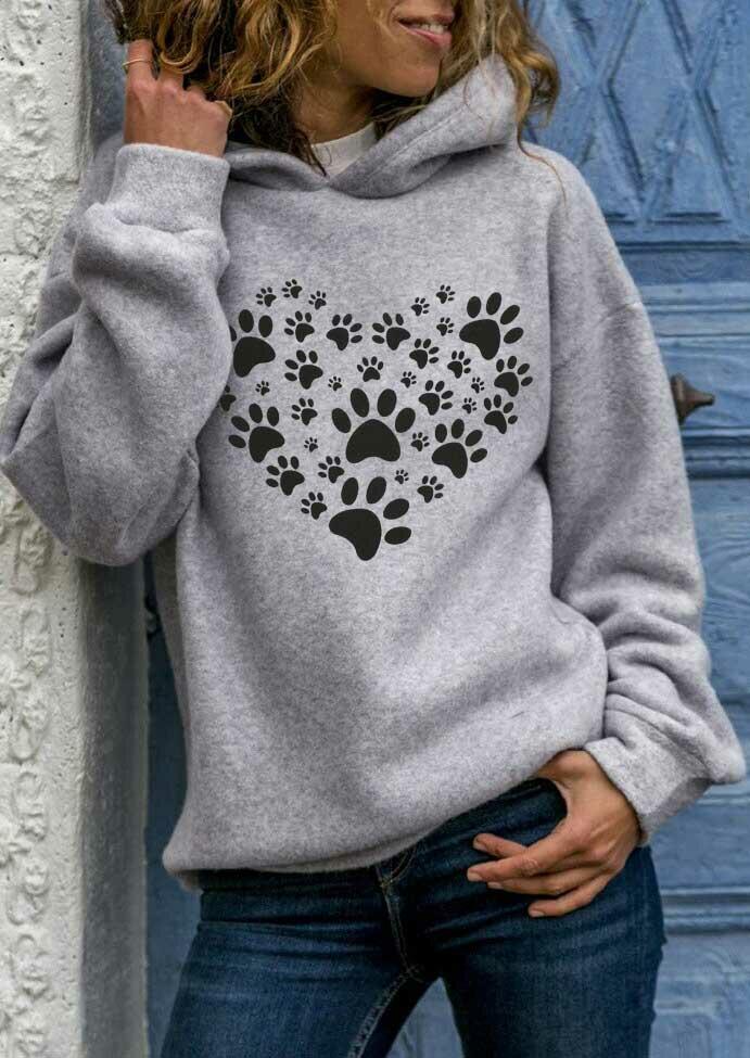 

Dog Paw Love Heart Long Sleeve Pullover Hoodie - Gray, 486040
