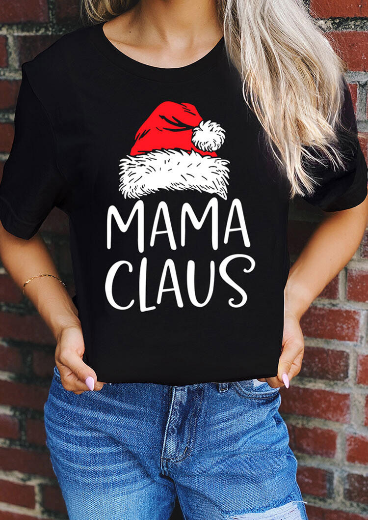 

Christmas Hat Mama Claus O-Neck T-Shirt Tee - Black, 486113