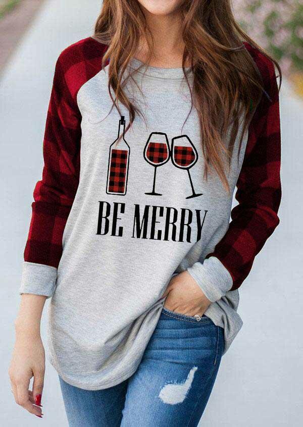 

Buffalo Plaid Be Merry Wine Glass Blouse - Gray, 486185