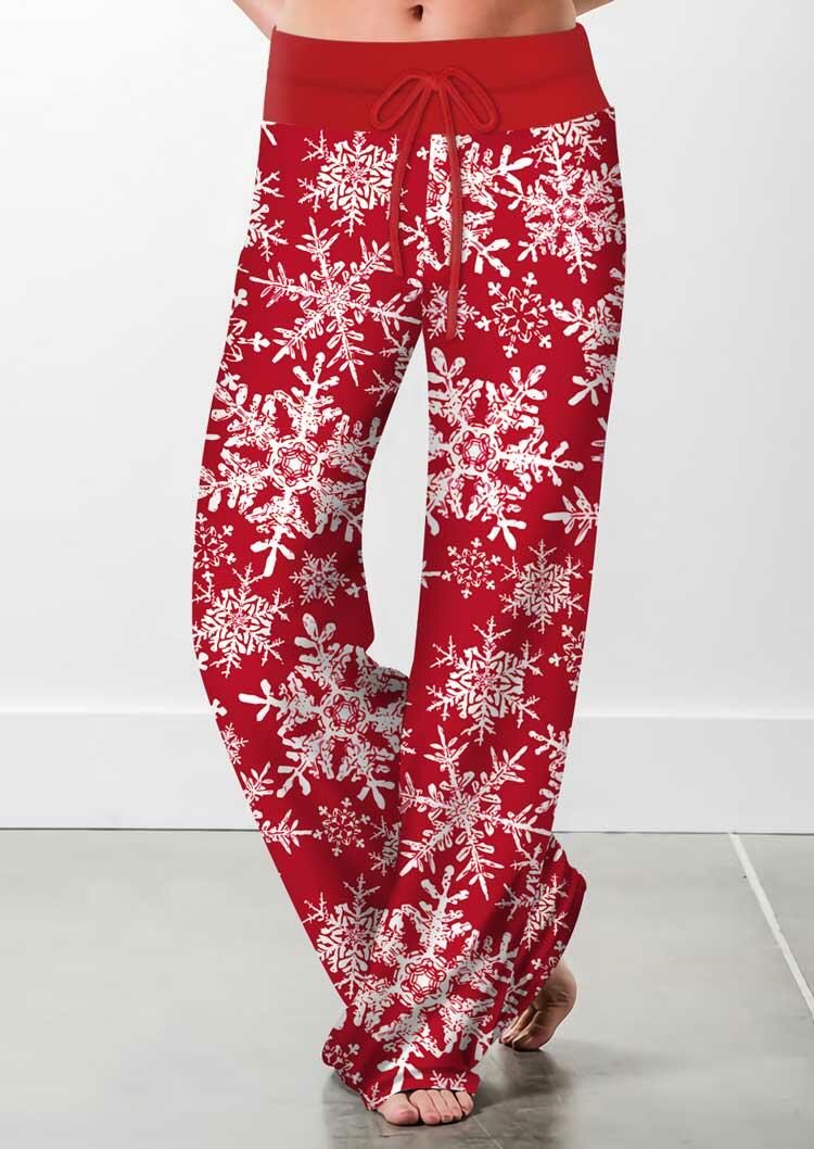

Snowflake Drawstring Elastic Waist Wide Leg Pants - Red, 486187