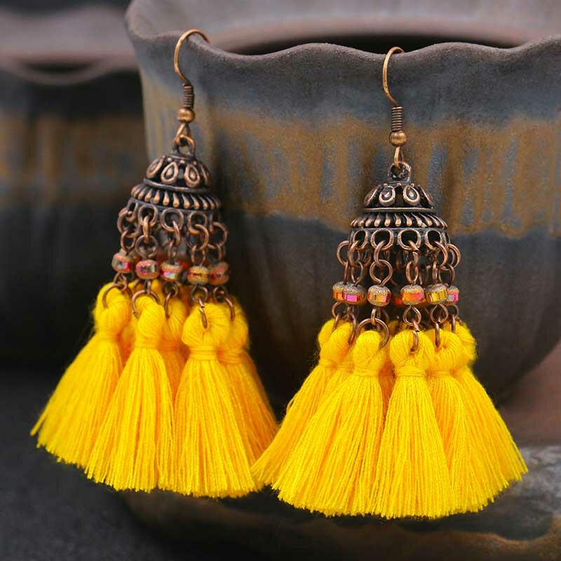 

Vintage Bohemian Beading Tassel Pendant Earrings, Blue, 486205