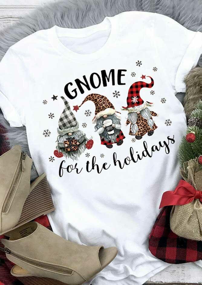 

Leopard Buffalo Plaid Gnome Snowflake T-Shirt Tee - White, 486258