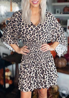 Leopard Ruffled Elastic Waist V-Neck Mini Dress