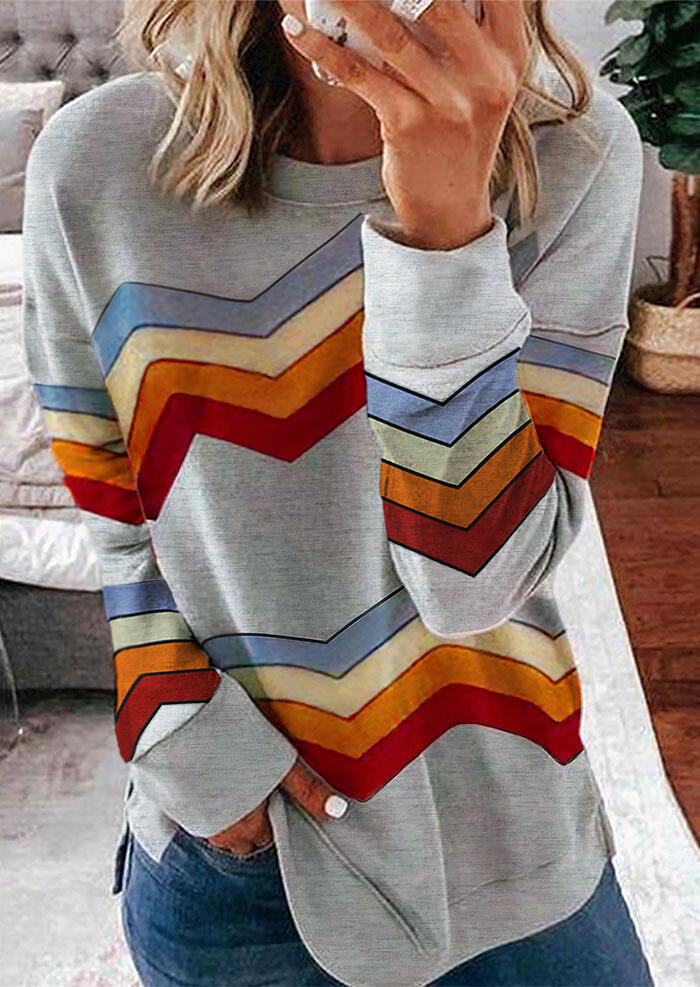 

Colorful Zigzag Striped O-Neck Pullover Sweatshirt - Gray, 485238