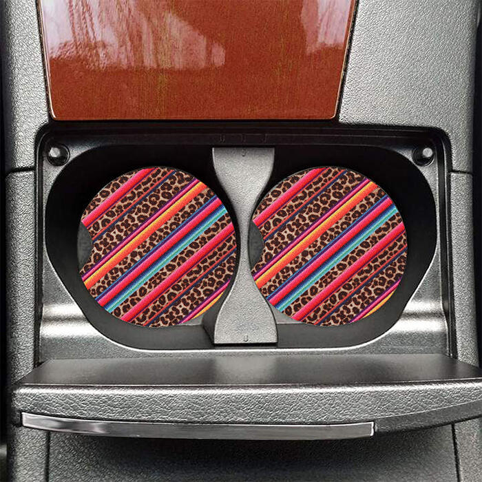

2Pcs Serape Striped Leopard Waterproof Car Coaster, Coffee, 486208