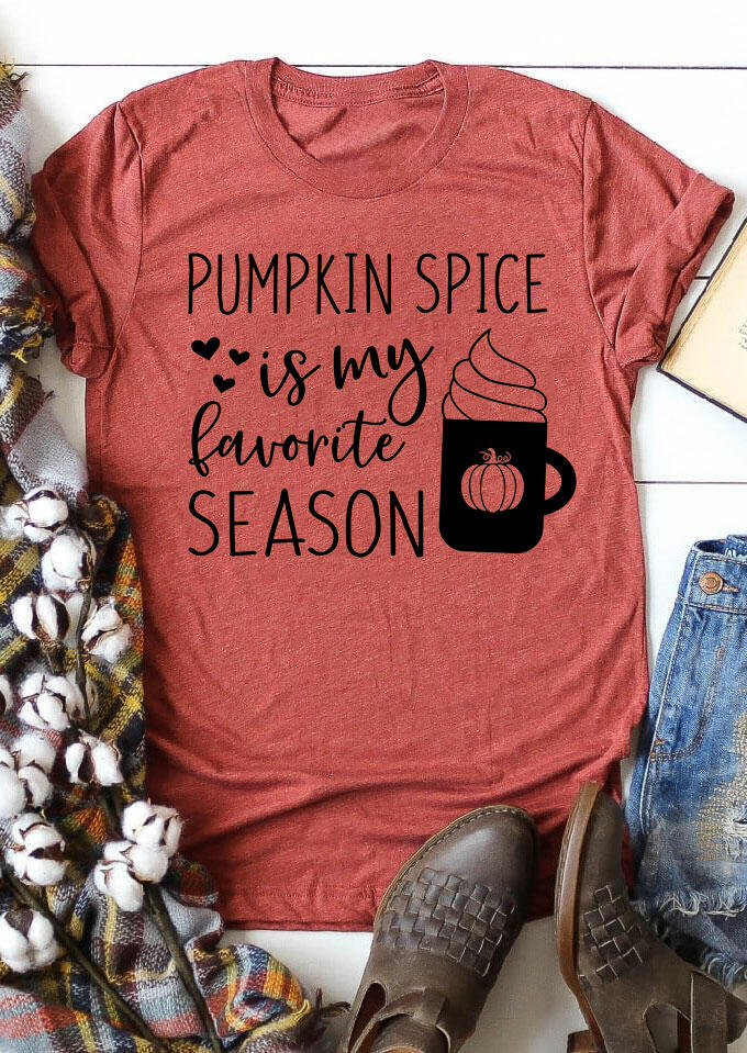 

Pumpkin Spice Is My Favorite Season T-Shirt Tee - Brick Red, 486263