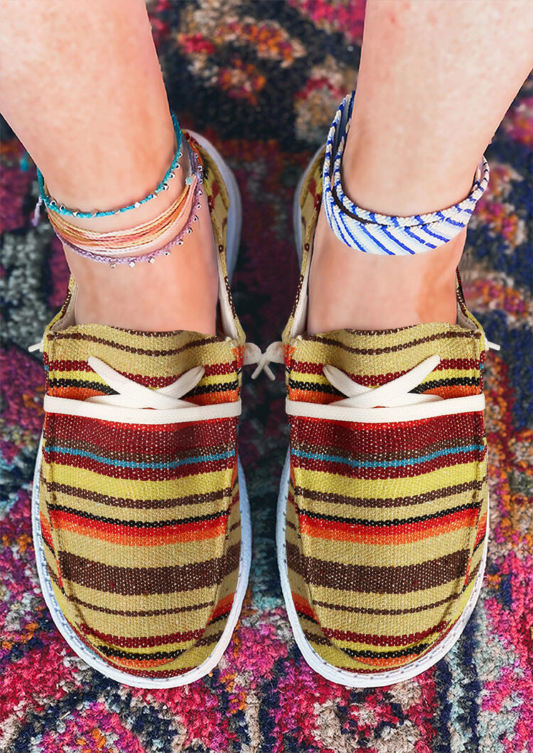 

Colorful Striped Lace Up Round Toe Flat Sneakers, Multicolor, 486317