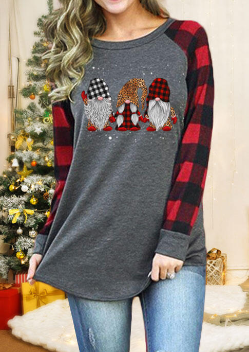 

Buffalo Plaid Leopard Gnomies T-Shirt Tee - Dark Grey, 486320