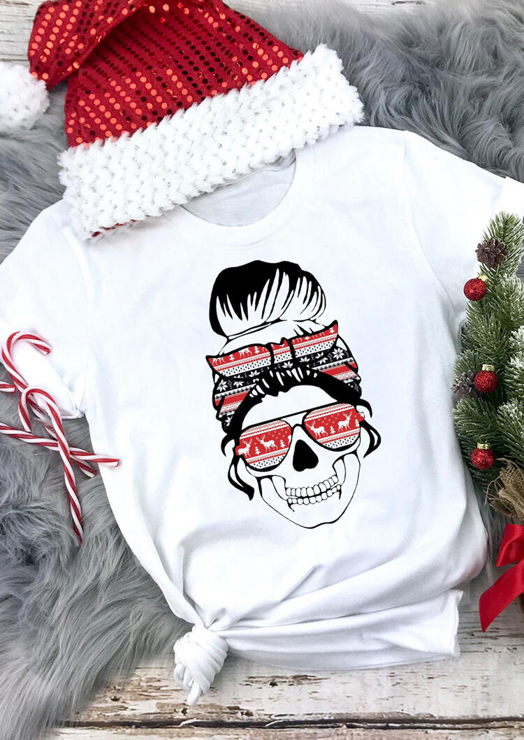 

Mom Life Skull O-Neck T-Shirt Tee - White, 486331