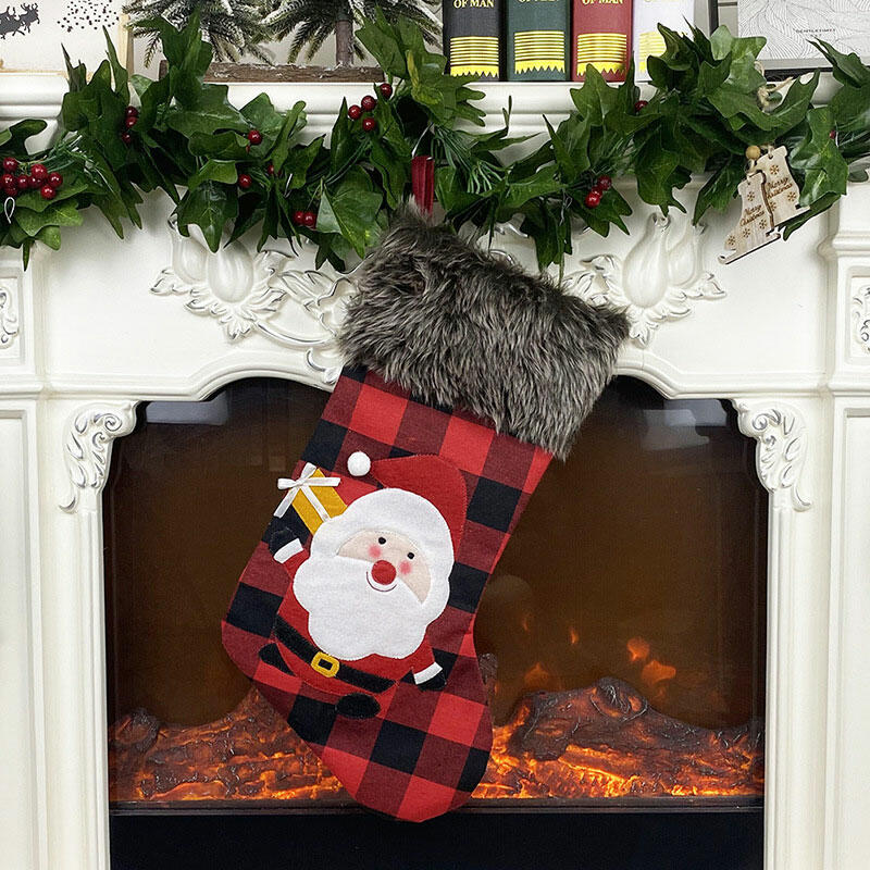 

Christmas Plaid Santa Snowman Reindeer Tree Hanging Ornament Sock, Pattern1, 486352