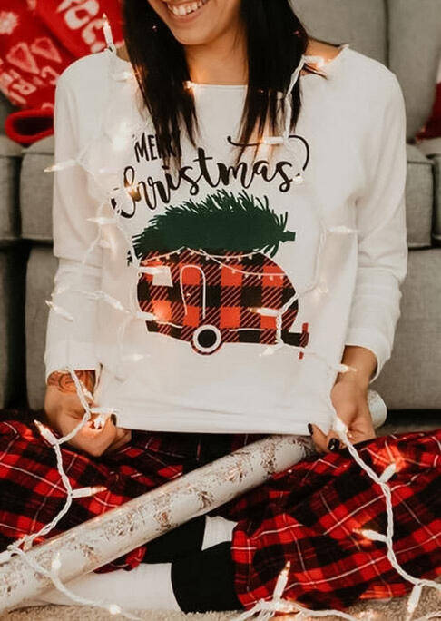 

Merry Christmas Plaid Truck Pullover Sweatshirt - White, 486354