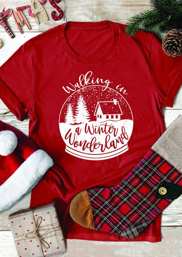 

Christmas Walking In A Winter Wonderland T-Shirt Tee - Red, 486359
