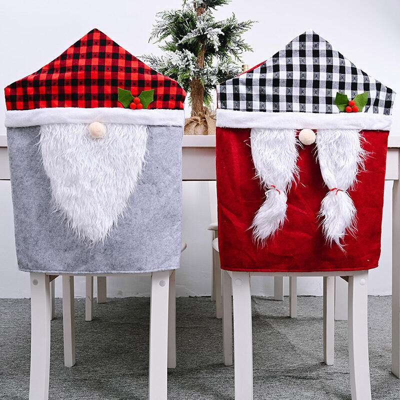 

Christmas Plush Santa Claus Plaid Chair Cover, Gray, 486430