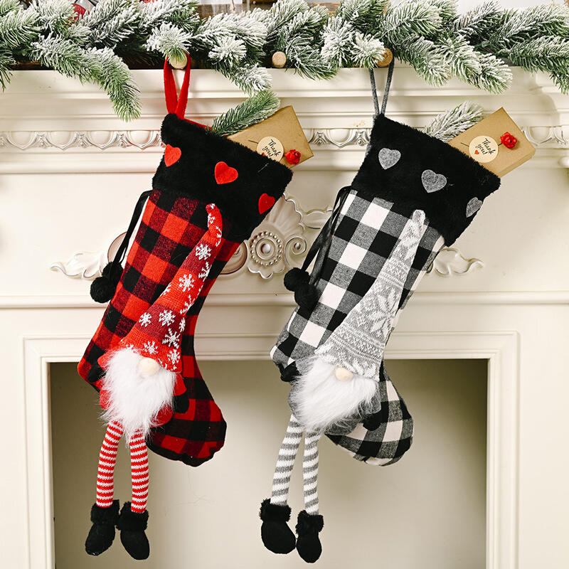 

Christmas Plaid Gnome Snowflake Heart Hanging Ornament Sock, Red, 486442