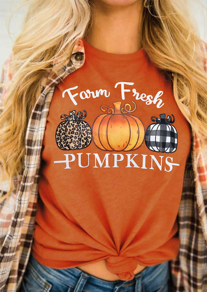 

Farm Fresh Leopard Plaid Pumpkins T-Shirt Tee - Orange, 485445