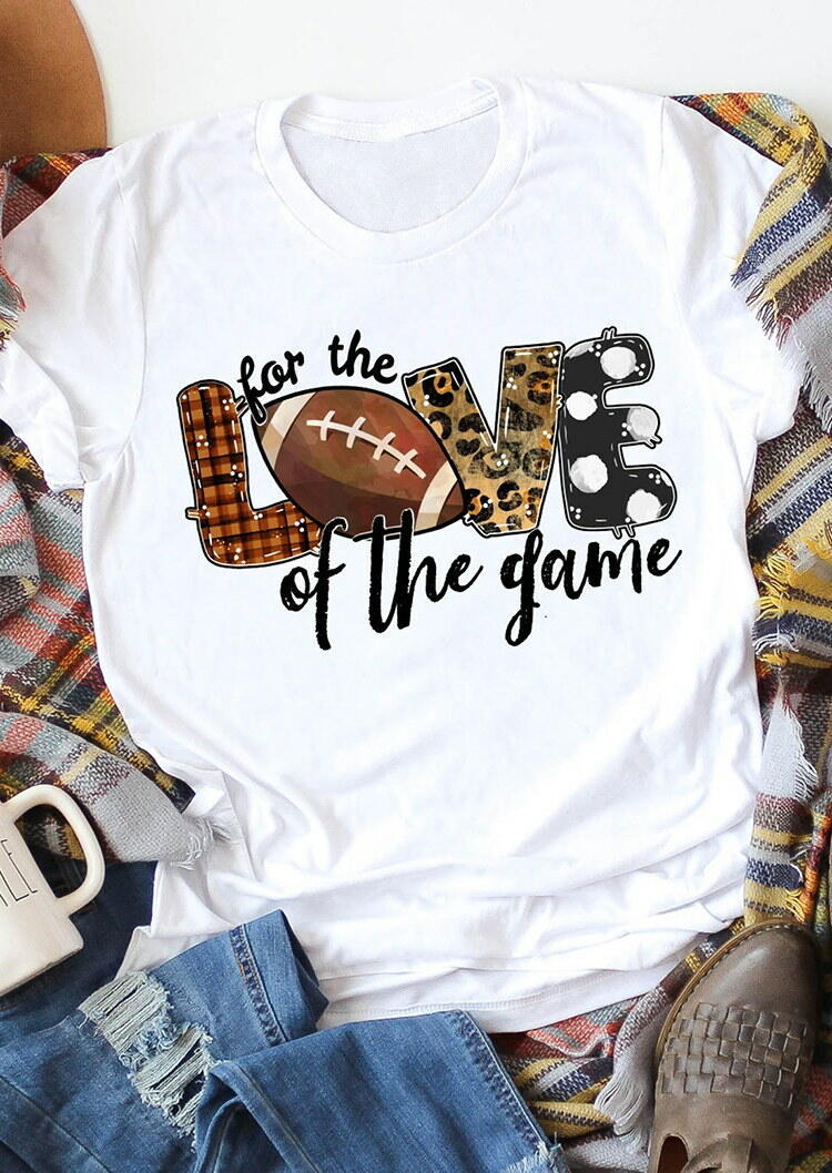 

Leopard Plaid Football For The Love Of The Game T-Shirt Tee - White, 485991