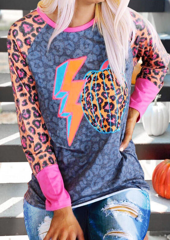 

Halloween Colorful Leopard Pumpkin Blouse, Multicolor, 486435