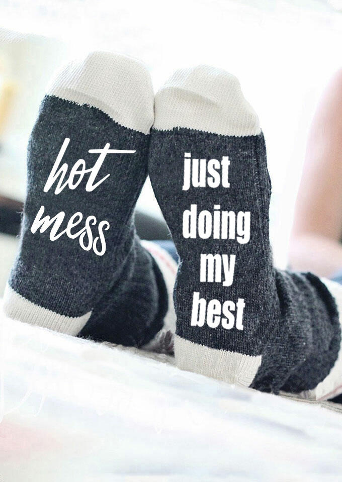 

Hot Mess Just Doing My Best Socks - Gray, 486515