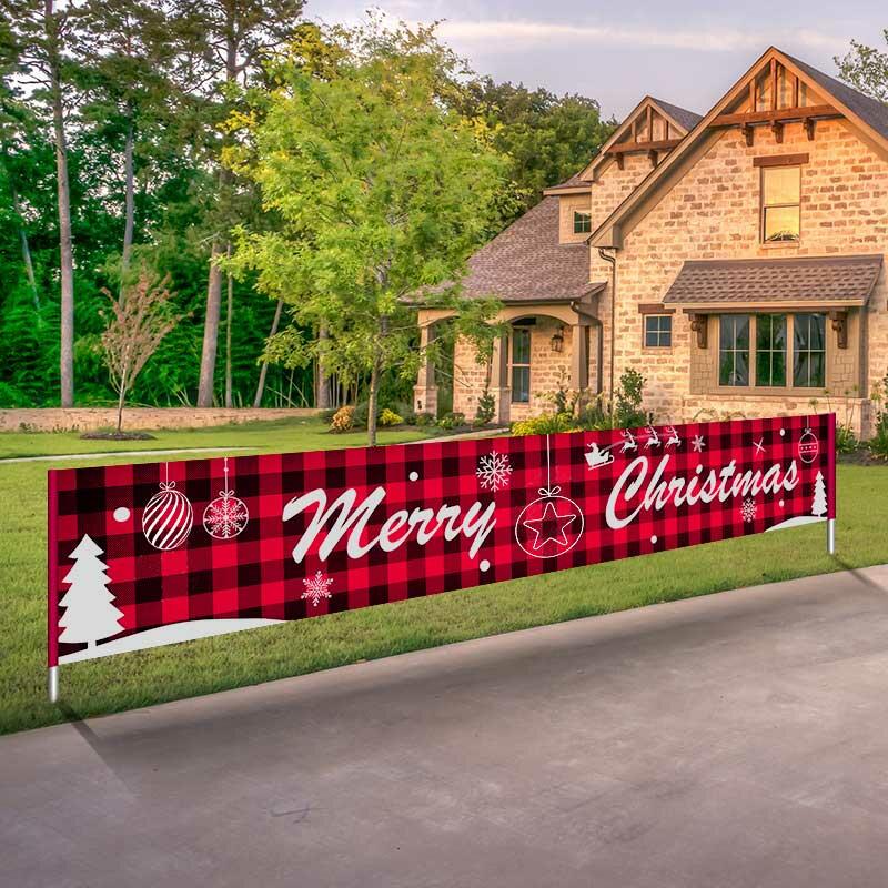 

Merry Christmas Plaid Santa Garden House Decorative Banner, Pattern2, 486179