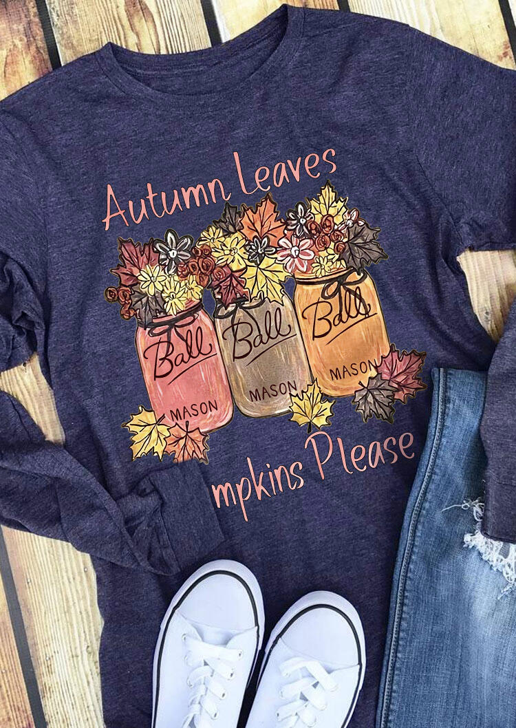 

Autumn Leaves Pumpkins Please Floral T-Shirt Tee - Blue, 486531
