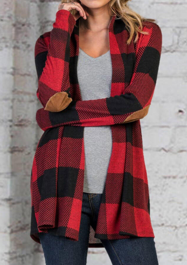 

Buffalo Plaid Elbow Patch Long Sleeve Cardigan, 486552